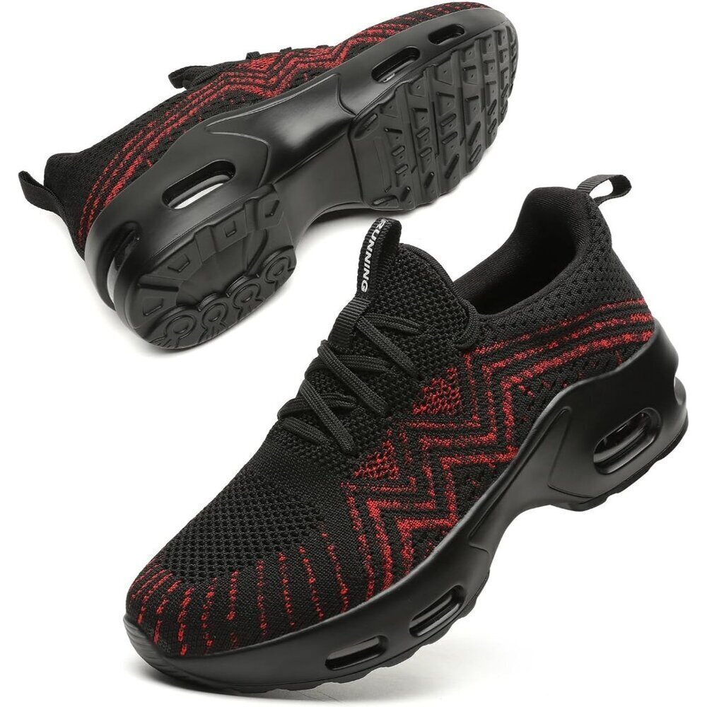 🆕Women's Black-Red Lightweight Mesh Running Sneakers Walking Athletic Shoes